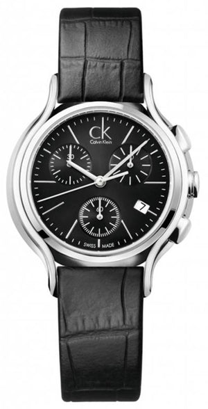 Calvin Klein Skirt Chronograph Black Dial Black Leather Strap Watch for Men - K2U291C1