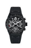 Tag Heuer Carrera Chronograph Tourbillion Titanium Carbon Black Dial Black Rubber Strap Watch for Men - CAR5A8W.FT6071