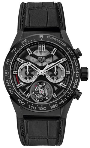 Tag Heuer Carrera Chronograph Tourbillion Ceramic Black Dial Black Leather Strap Watch for Men - CAR5A90.FC6415