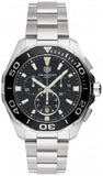 Tag Heuer Aquaracer Quartz Chronograph Black Dial Silver Steel Strap Jam Tangan untuk Pria - CAY111A.BA0927