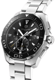 Tag Heuer Aquaracer Quartz Chronograph Black Dial Silver Steel Strap Jam Tangan untuk Pria - CAY111A.BA0927