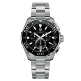 Tag Heuer Aquaracer Quartz Chronograph Black Dial Silver Steel Strap Jam Tangan untuk Pria - CAY111A.BA0927