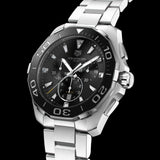 Tag Heuer Aquaracer Quartz Chronograph Black Dial Silver Steel Strap Jam Tangan untuk Pria - CAY111A.BA0927