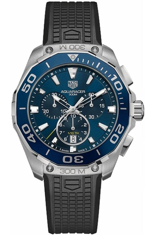 Tag Heuer Aquaracer Chronograph Jam Tangan Tali Karet Hitam Dial Biru untuk Pria - CAY111B.FT6041