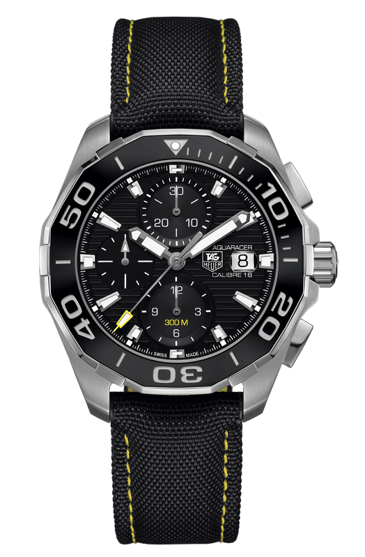 Tag Heuer Aquaracer Jam Tangan Chronograph Otomatis Black Dial Black Nylon Strap untuk Pria - CAY211A.FC6361