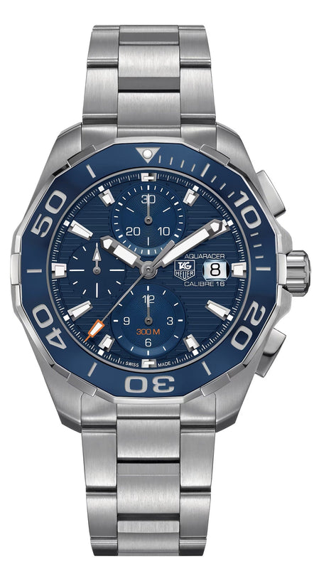 Tag Heuer Aquaracer Calibre 16 43mm Blue Dial Silver Steel Strap Watch untuk Pria - CAY211B.BA0927