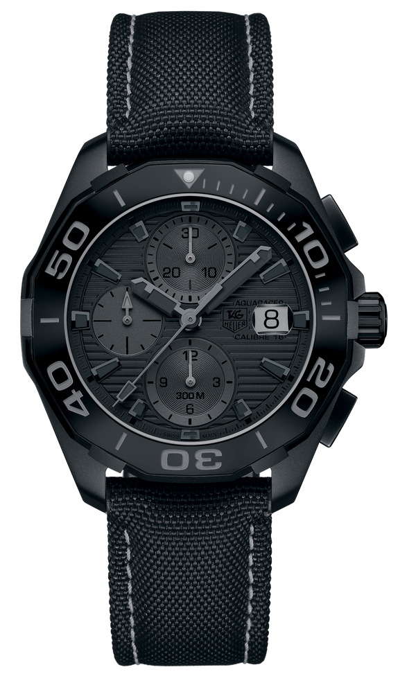 Tag Heuer Aquaracer Automatic Chronograph Special Edition Titanium Grey Dial Black Leather Strap Watch for Men - CAY218B.FC6370
