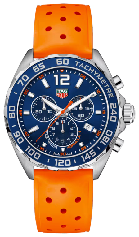 Tag Heuer Formula 1 Chronograph Blue Dial Orange Rubber Watch with 3 Subdials CAZ1014.FT8028