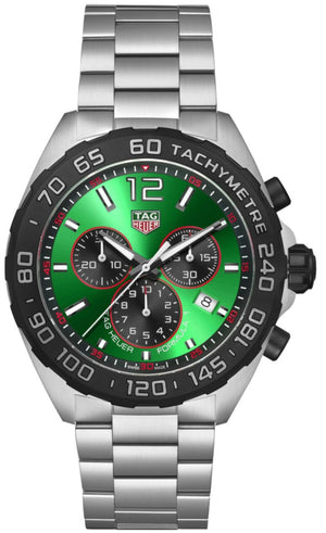 Tag Heuer Formula 1 Quartz Chronograph Green Dial Silver Steel Strap Watch for Men - CAZ101AP.BA0842