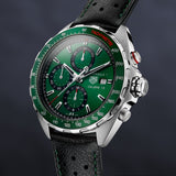 Tag Heuer Formula 1 Kaliber 16 Kronograf Otomatis Jam Tangan Tali Kulit Hitam Dial Hijau untuk Pria - CAZ2016.FC6473