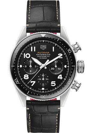 Tag Heuer Autavia Chronometer Flyback Automatic Chronograph Black Dial Black Leather Strap Watch for Men - CBE511A.FC8279
