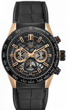 Tag Heuer Carrera Automatic Chronograph Steel & 18K Gold Dial Black Leather Strap Watch for Men - CBG2A50.FC6450