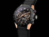 Tag Heuer Carrera Automatic Chronograph Steel & 18K Gold Dial Black Leather Strap Watch for Men - CBG2A50.FC6450