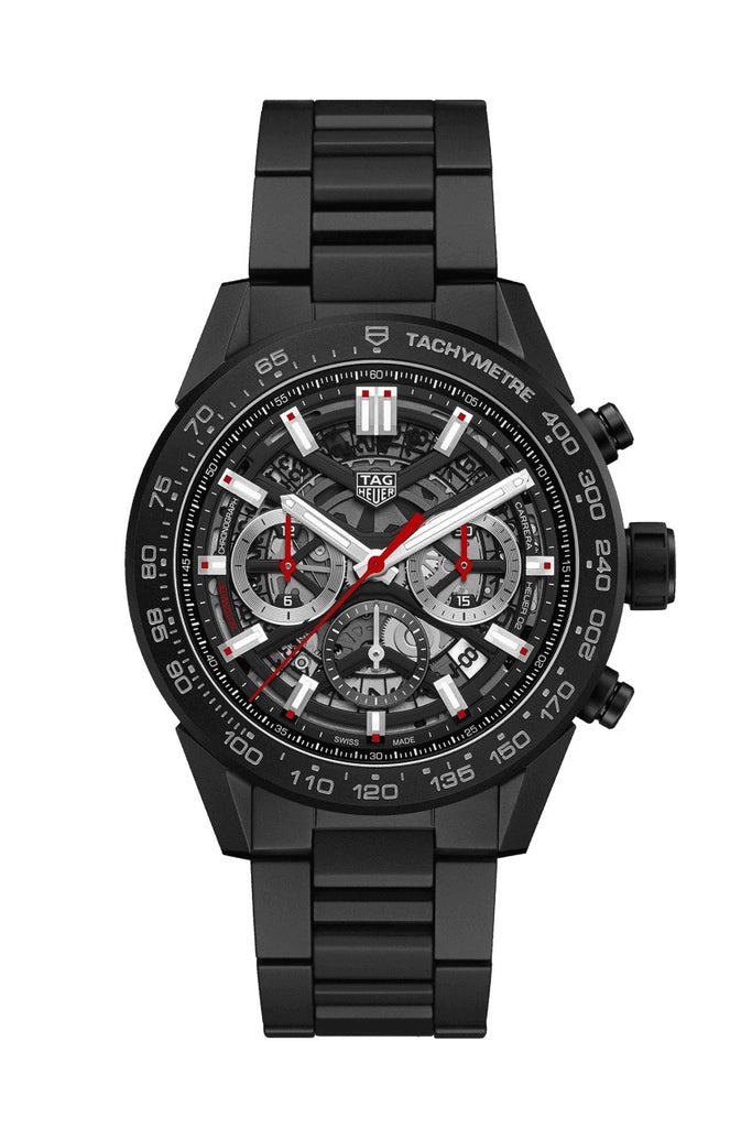 Tag Heuer Carrera Chronograph Black Dial Black Rubber Strap Watch