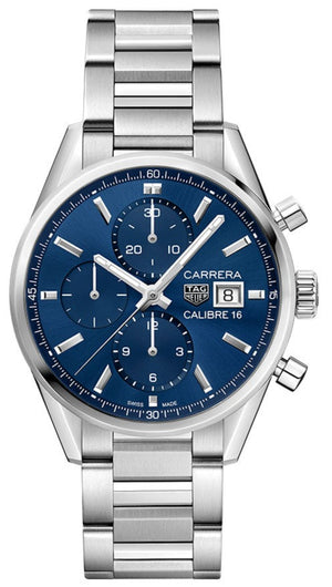 Tag Heuer Carrera Chronograph 41mm Blue Dial Silver Steel Strap Watch for Men - CBK2112.BA0715