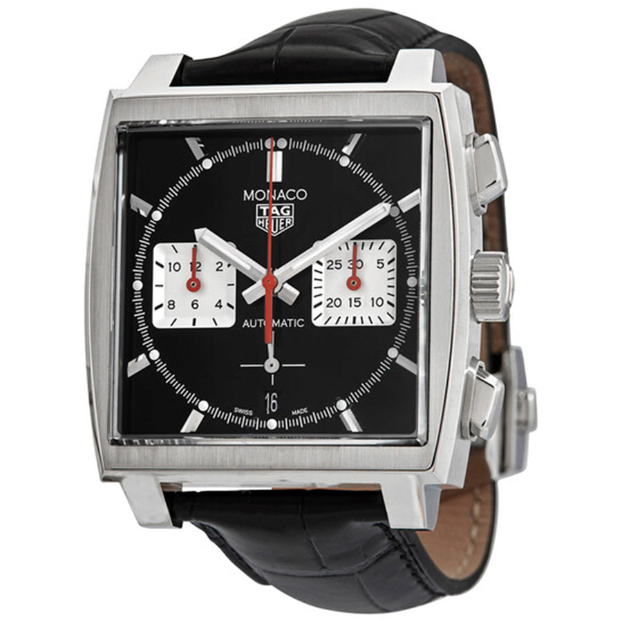 Tag Heuer Monaco Automatic Chronograph Black Dial Black Leather