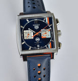 Tag Heuer Monaco Gulf Automatic Chronograph Blue Dial Blue Leather Strap Watch for Men - CBL2115.FC6494