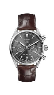 Tag Heuer Carrera Chronograph Grey Dial Brown Leather Strap Watch for Men - CBN2012.FC6483