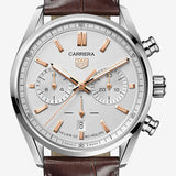 Tag Heuer Carrera Chronograph White Dial Brown Leather Strap Watch for Men - CBN2013.FC6483