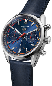 Tag Heuer Carrera Chronograph Blue Dial Blue Leather Strap Watch for Men - CBN201D.FC6543