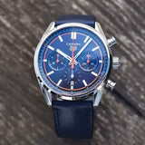 Tag Heuer Carrera Chronograph Blue Dial Blue Leather Strap Watch for Men - CBN201D.FC6543