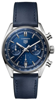 Tag Heuer Carrera Chronograph Blue Dial Blue Leather Strap Watch for Men - CBS2212.FC6535