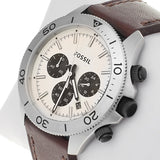 Fossil Retro Traveler Chronograph White Dial Brown Leather Strap Watch for Men - CH2886