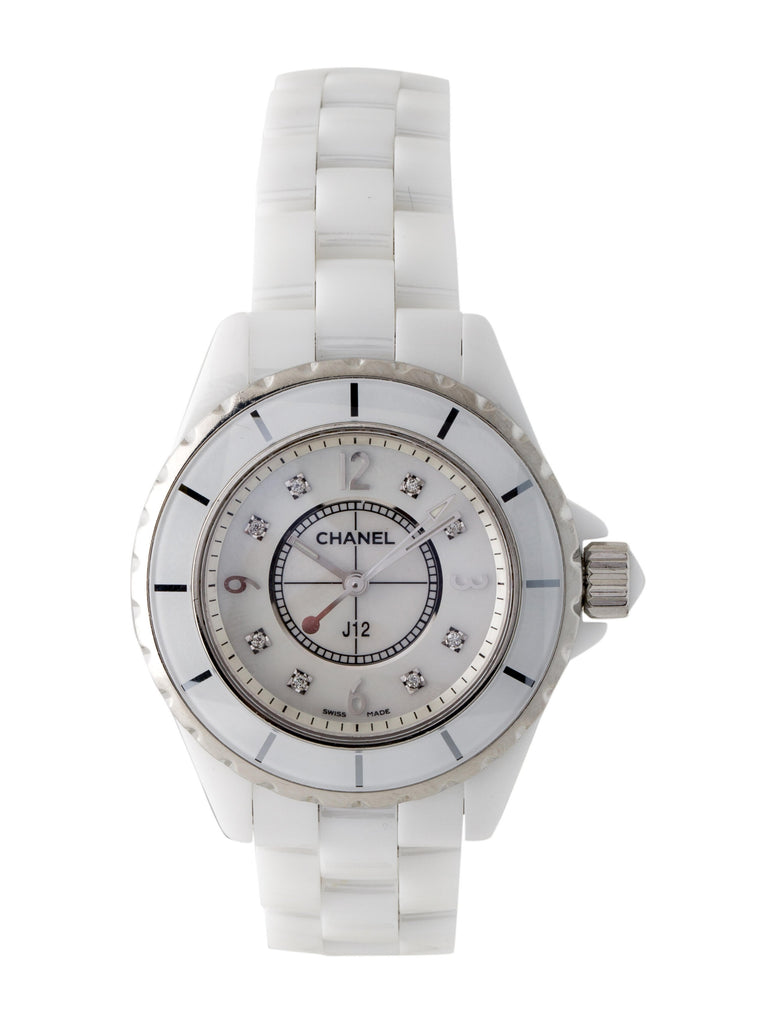 Chanel J12 Diamonds Quartz Ceramic White Dial White Steel Strap