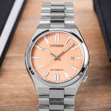 Citizen Tsuyosa Salmon Orange Dial Silver Steel Strap Watch For Men - NJ0159-86Z