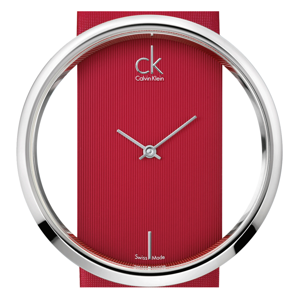 Calvin Klein Glam Transparent Dial Red Leather Strap Watch for Women