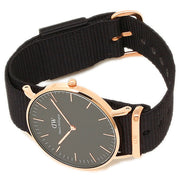Daniel Wellington Classic Cornwall Black Dial Black NATO Strap Watch For Women - DW00100150