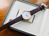 Calvin Klein Minimal White Dial Brown Leather Strap Watch for Men - K3M216G6