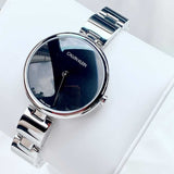 Calvin Klein Wavy Black Dial Silver Steel Strap Watch for Women - K9U23141