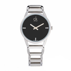 Calvin Klein Stately Black Dial Silver Steel Strap Watch for Women - K3G2312S