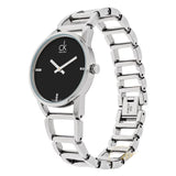 Calvin Klein Stately Black Dial Silver Steel Strap Watch for Women - K3G2312S