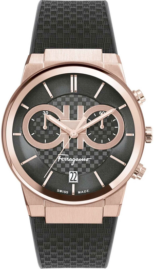 Salvatore Ferragamo Sapphire Chrono Black Dial Black Rubber Strap Watch for Men - SFME00721