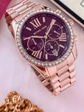 Michael Kors Lexington Chronograph Red Dial Rose Gold Steel Strap Watch For Women - MK7275