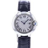 Cartier Ballon Bleu Silver Dial Black Leather Strap Watch for Women - W69018Z4