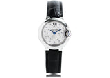 Cartier Ballon Bleu de Cartier Diamonds Silver Dial Black Leather Strap Watch for Women - W4BB0008