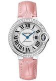 Cartier Ballon Bleu De Cartier Diamonds Silver Dial Pink Leather Strap Watch for Women - WE902037