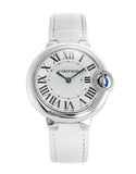 Cartier Ballon Bleu De Cartier Silver Dial White Leather Strap Watch for Women - W6920086