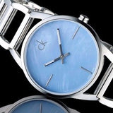 Calvin Klein Stately Blue Mother of Pearl Dial Silver Steel Strap Watch for Women - K3G2312N