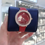 Swarovski Crystal Frost Red Dial Red Leather Strap Watch for Women - 5519226