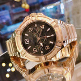 Guess Rigor Multi Function Black Dial Rose Gold Steel Strap Watch For Men - W0218G3