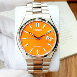 Citizen Tsuyosa Automatic Orange Dial Silver Steel Strap Watch For Men - NJ0151-88Z