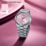 Citizen x Pantone Dreamy Pink Dial Silver Steel Strap Watch For Men - NJ0158-89X