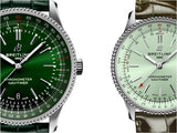 Breitling Navitimer Automatic 35 Green Dial Green Leather Strap Watch for Women - A17395361L1P1