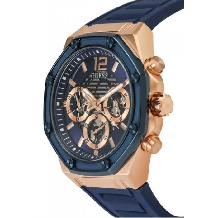 Blue Blue Watch for Men Rubber Dial Guess Momentum Chronograph Strap