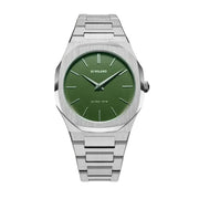 D1 Milano Ultra Thin Moss Green Dial Silver Steel Strap Watch for Men - D1-UTBJ06