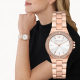 Michael Kors Lennox Three Hand Silver Dial Rose Gold Steel Strap Watch For Women - MK7279